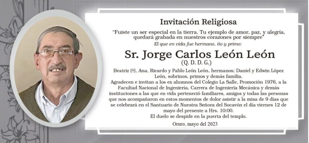 Invitación Religiosa: Jorge Carlos León León