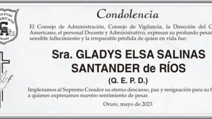 Condolencia por el fallecimiento de Gladys Elsa Salinas Santander