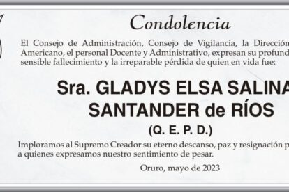 Condolencia por el fallecimiento de Gladys Elsa Salinas Santander