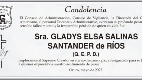 Condolencia por el fallecimiento de Gladys Elsa Salinas Santander
