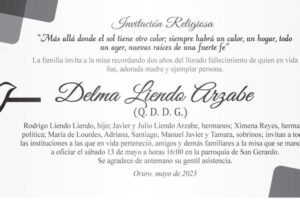 Invitación religiosa en memoria de Delma Lienzo Arzabe