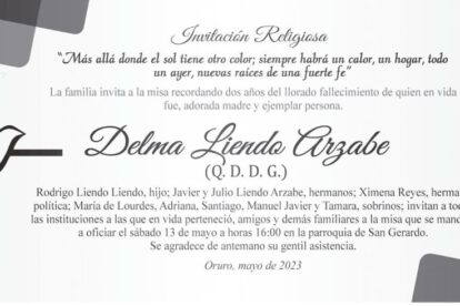 Invitación religiosa en memoria de Delma Lienzo Arzabe