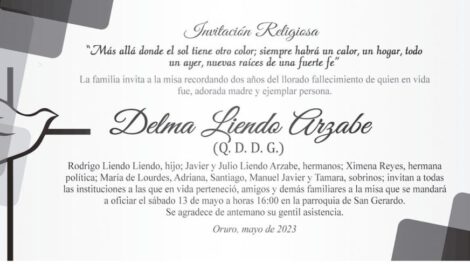 Invitación religiosa en memoria de Delma Lienzo Arzabe