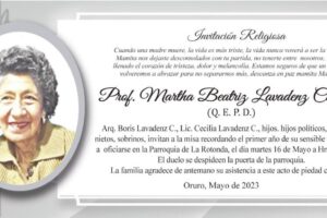 Invitación Religiosa: Prof. Martha Beatriz Lavadenz Cuentas
