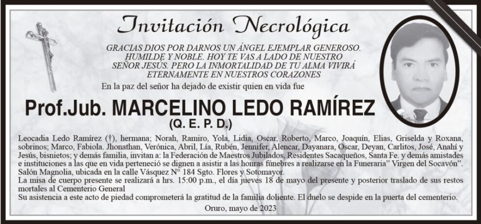 Invitación Necrológica: Prof.Jub. MARCELINO LEDO RAMÍREZ