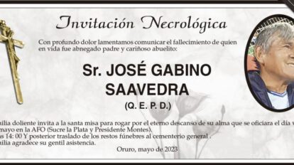 Invitación Necrológica: Sr. José Gabino Saavedra (Q. E. P. D.)