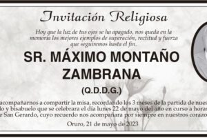 Invitación Religiosa en memoria de Máximo Montaño Zambrana