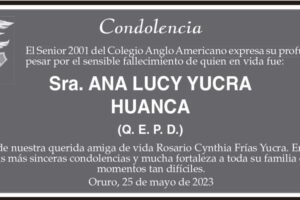 Condolencia por el fallecimiento de Ana Lucy Yucra Huanca