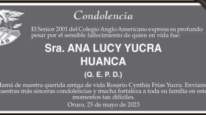 Condolencia por el fallecimiento de Ana Lucy Yucra Huanca