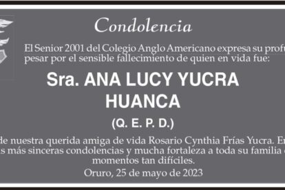 Condolencia por el fallecimiento de Ana Lucy Yucra Huanca