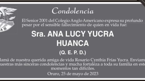 Condolencia por el fallecimiento de Ana Lucy Yucra Huanca