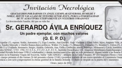 Invitación Necrológica para Gerardo Ávila Enríquez