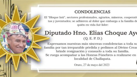 Diputado Hno. Elías Choque Ayca Q. E. P. D.