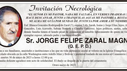 Invitación Necrológica: Jorge Felipe Zaral Magne