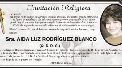 Invitación Religiosa en memoria de Aida Luz Rodríguez Blanco