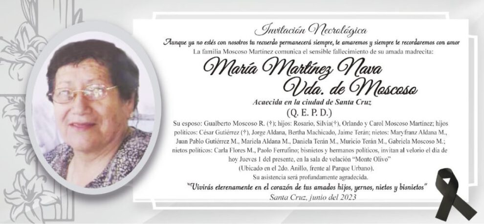 Invitación Necrológica de María Martínez Nava Vda. de Moscoso