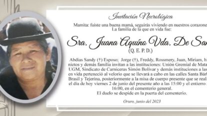 Invitación Necrológica: Juana Aquino Vda. de Sandy