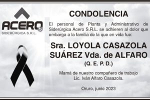 Condolencia por la Sra. Loyola Casazola Suárez