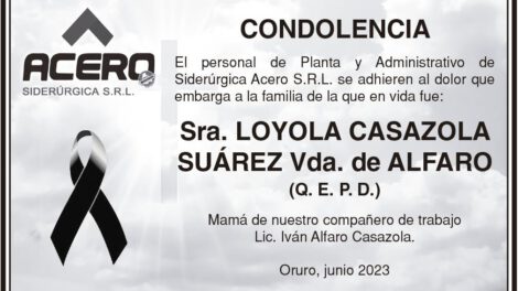 Condolencia por la Sra. Loyola Casazola Suárez