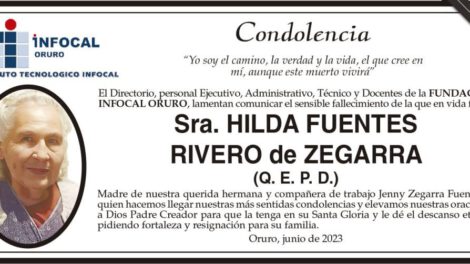 Condolencia por el fallecimiento de Hilda Fuentes Rivero