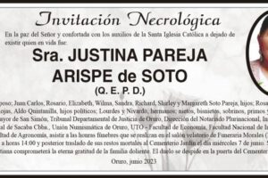 Invitación Necrológica de Justina Pareja Arispe