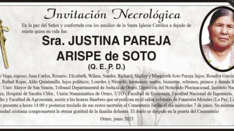 Invitación Necrológica de Justina Pareja Arispe