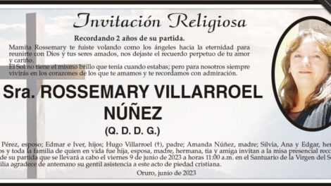 Invitación Religiosa en memoria de Rossemary Villarroel Núñez