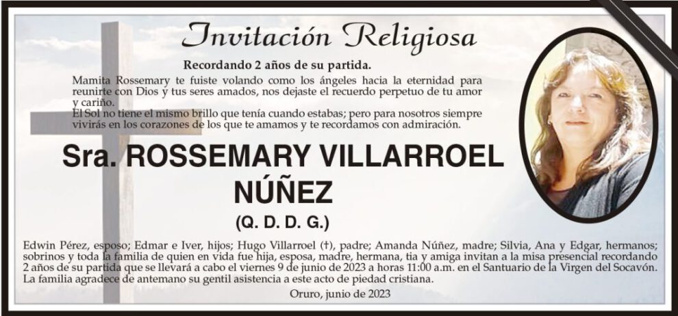 Invitación Religiosa en memoria de Rossemary Villarroel Núñez
