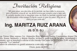Ing. Maritza Ruiz Arana, invitación religiosa en su memoria