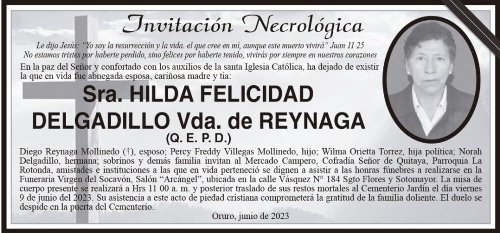 Hilda Felicidad Delgadillo, invitación necrológica