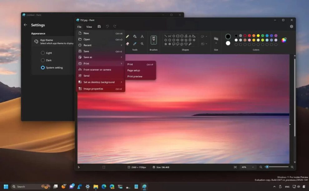 Modo oscuro en Paint para Windows 11