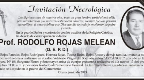 Invitación Necrológica: Prof. Rodolfo Rojas Melean