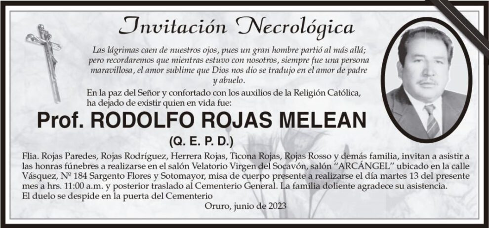 Invitación Necrológica: Prof. Rodolfo Rojas Melean