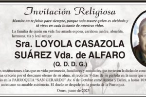 Invitación Religiosa para Loyola Casazola Suárez
