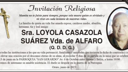 Invitación Religiosa para Loyola Casazola Suárez