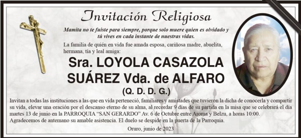 Invitación Religiosa para Loyola Casazola Suárez