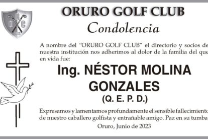 Condolencia por el fallecimiento de Néstor Molina Gonzales