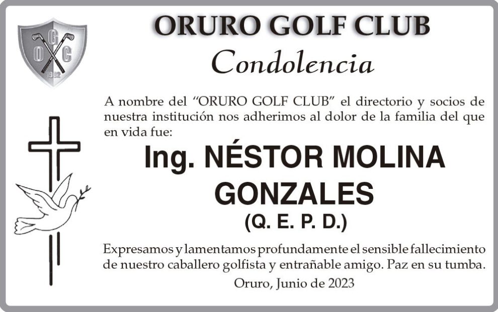 Condolencia por el fallecimiento de Néstor Molina Gonzales