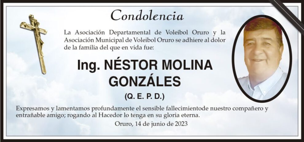 Condolencia por el fallecimiento de Néstor Molina Gonzáles