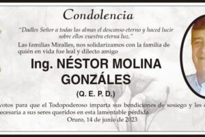 Condolencia por la pérdida de Ing. Néstor Molina Gonzáles