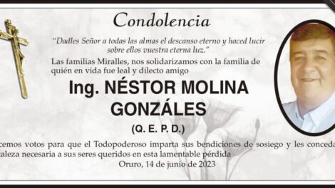 Condolencia por la pérdida de Ing. Néstor Molina Gonzáles