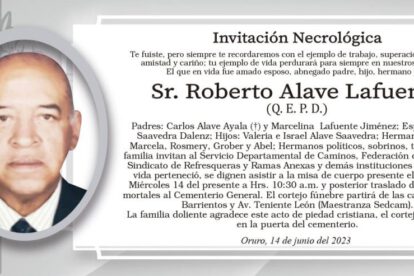 Invitación Necrológica: Roberto Alave Lafuente
