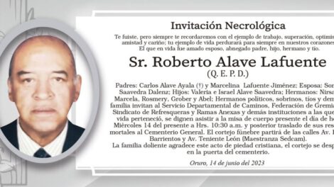 Invitación Necrológica: Roberto Alave Lafuente