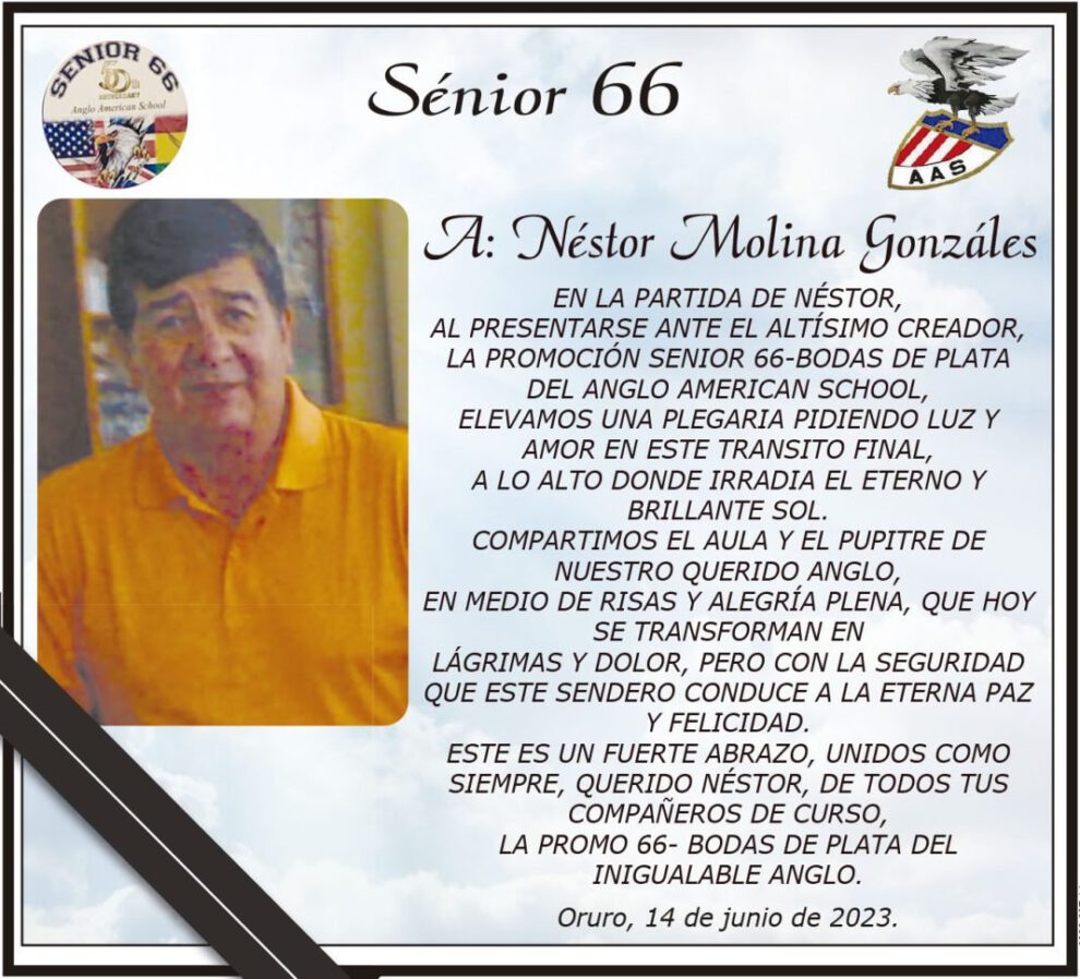 Necrológico de Néstor Molina Gonzáles