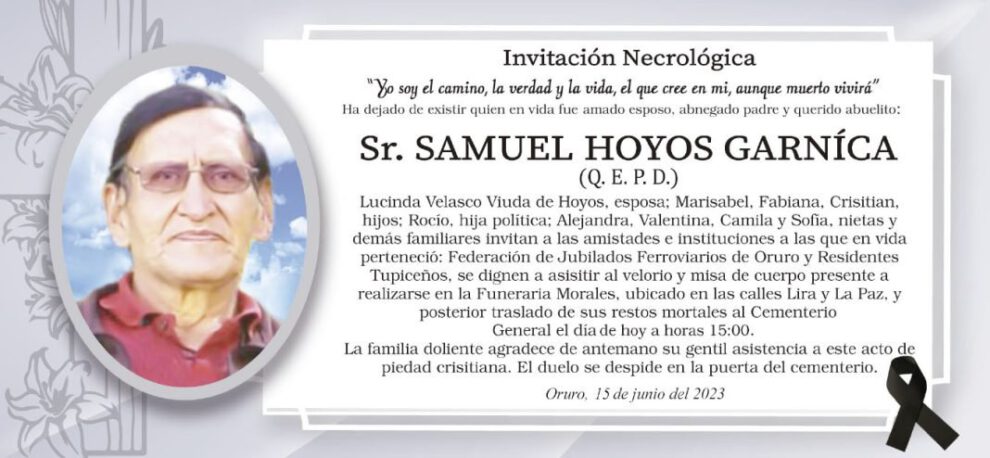 Invitación Necrológica: Samuel Hoyos Garníca