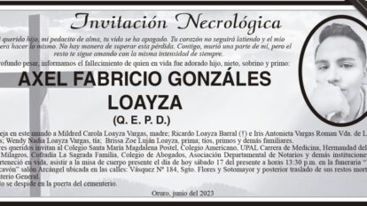 Invitación Necrológica: Axel Fabricio Gonzáles Loayza