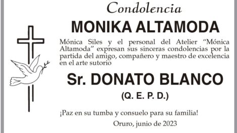 Condolencia por la partida de Donato Blanco