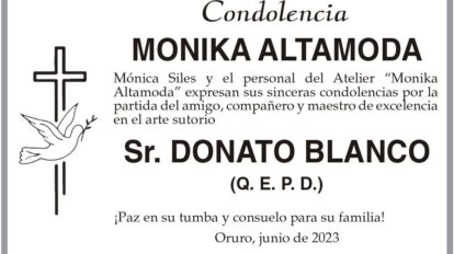 Condolencia por la partida de Donato Blanco