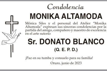 Condolencia por la partida de Donato Blanco