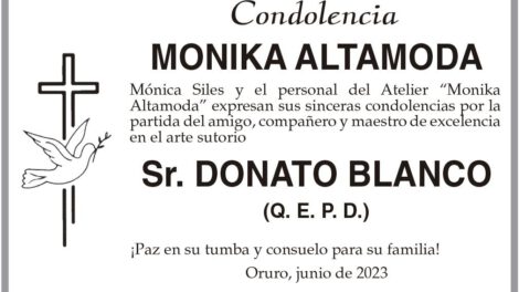 Condolencia por la partida de Donato Blanco